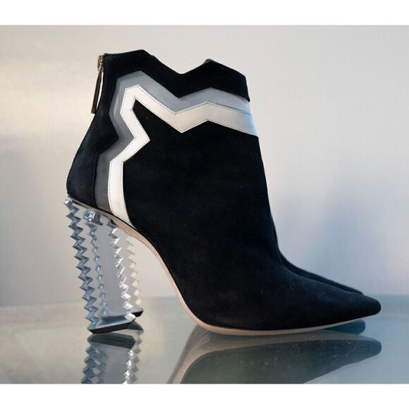 Aperlai Leather Womens Pointed Toe Ankle Bootie Block Heels Black Size EUR 36.5 - Picture 1 of 8